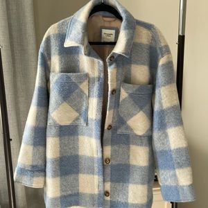 Abercrombie & Fitch Light Blue and Cream Checkered Utility Jacket
